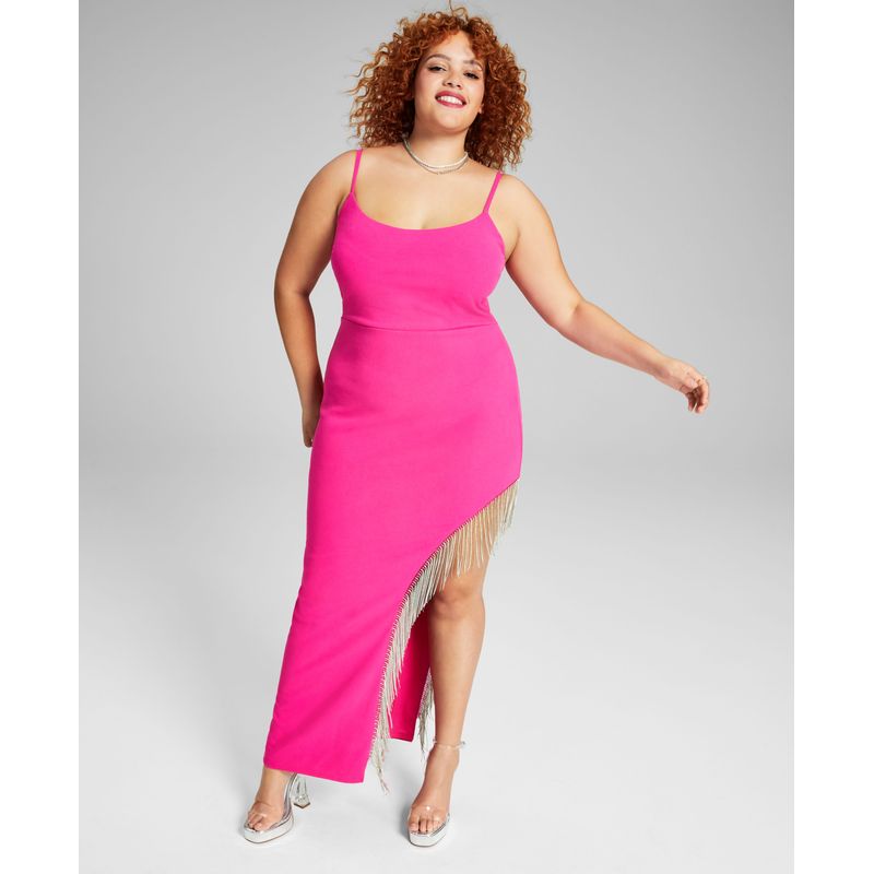 Trendy Plus Size High-Slit Rhinestone-Trim Gown